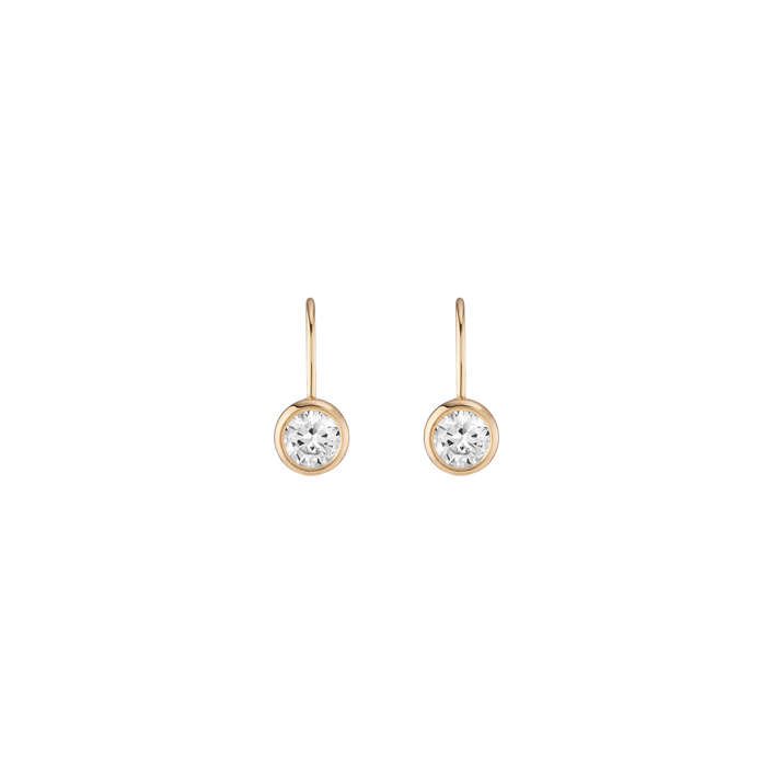 Round Lab Grown White Sapphire Bezel Drop Earrings