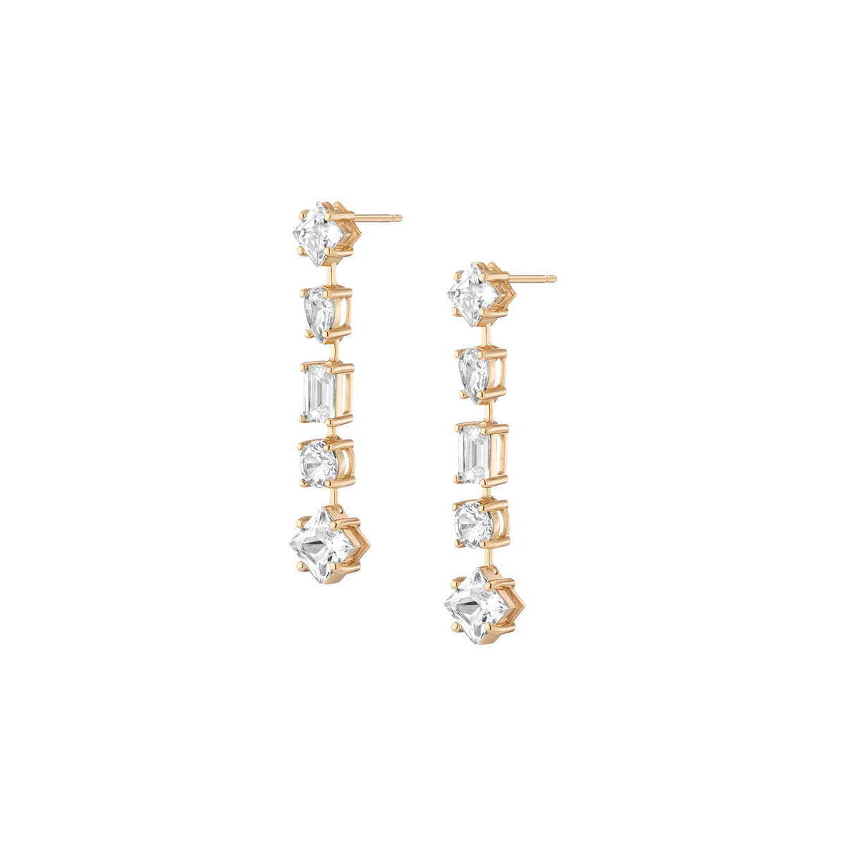 Lab Grown White Sapphire Mosaic Tennis Earrings Vermeil Yellow Gold 