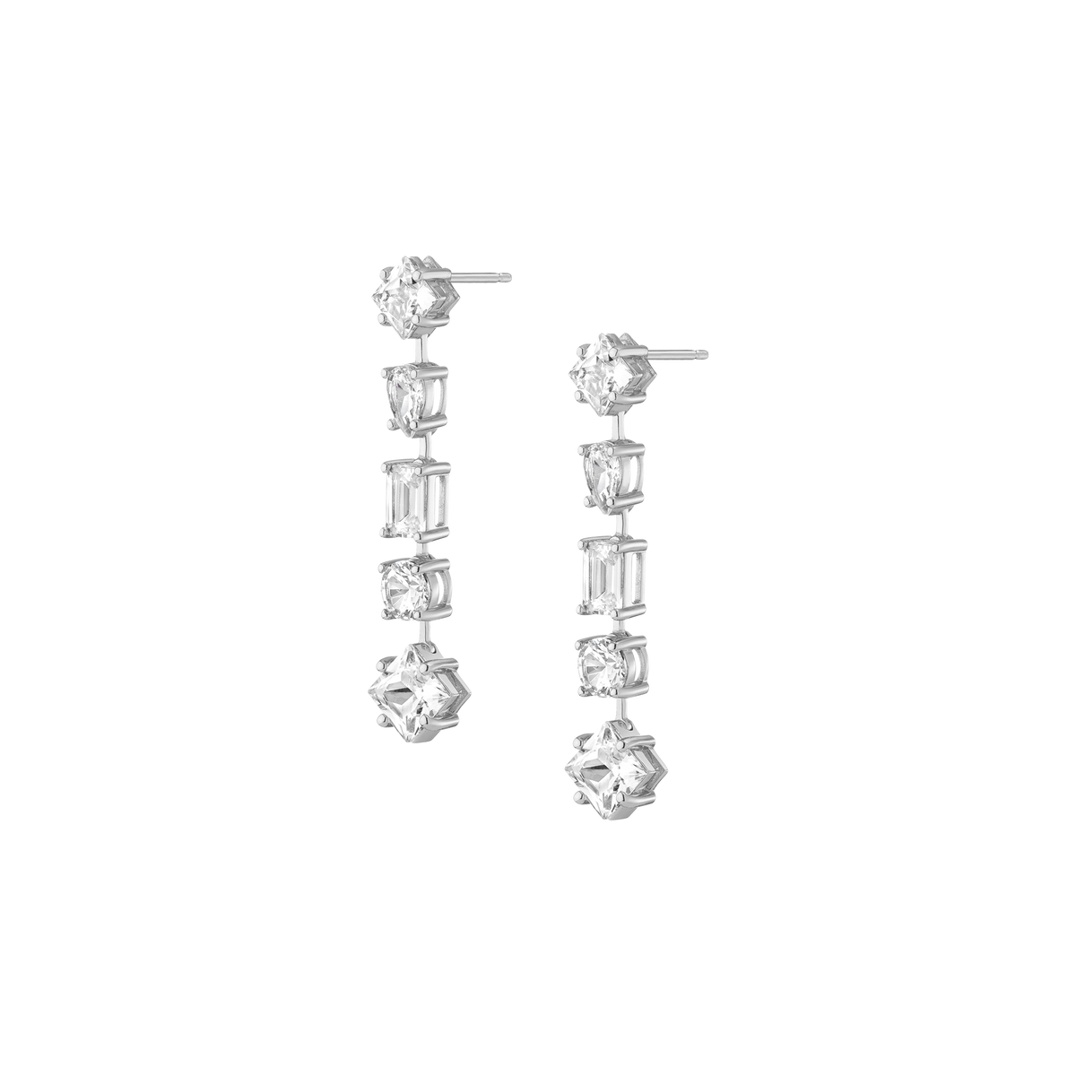 Lab Grown White Sapphire Mosaic Tennis Earrings Vermeil White Gold 