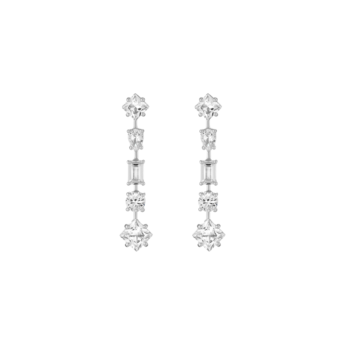 Lab Grown White Sapphire Mosaic Tennis Earrings Vermeil White Gold First