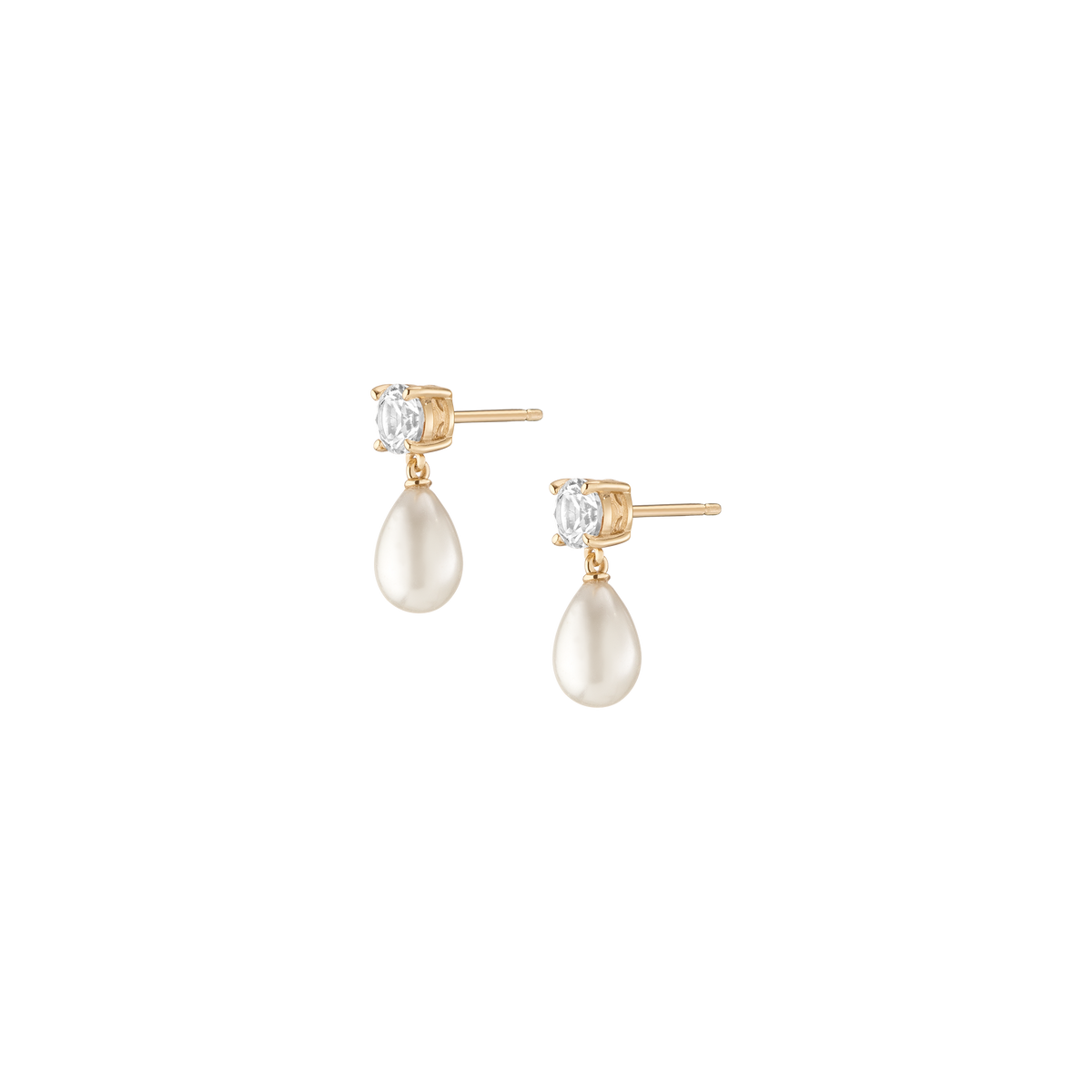 Lab Grown White Sapphire Pearl Drop Earrings Vermeil Yellow Gold
