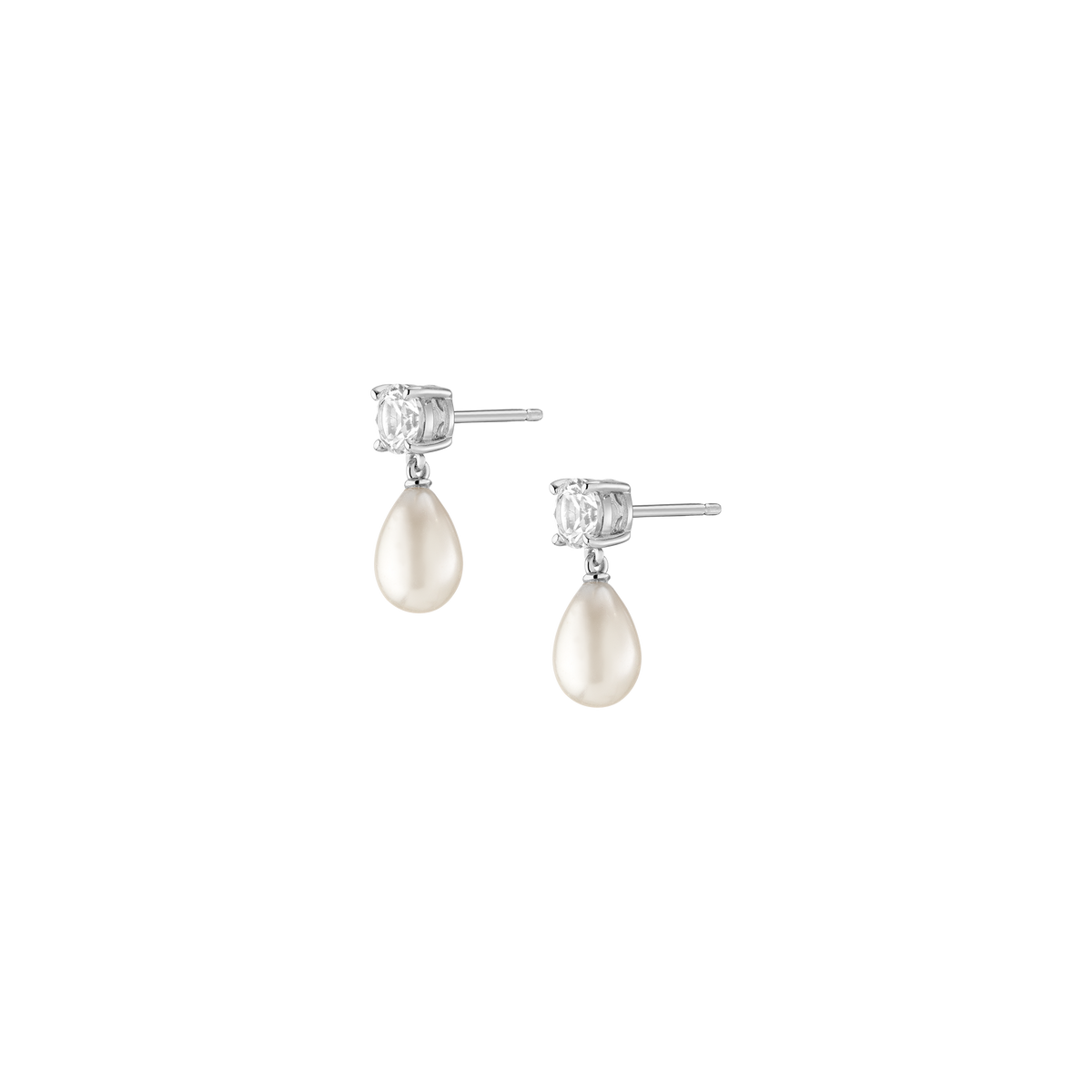Lab Grown White Sapphire Pearl Drop Earrings Vermeil White Gold