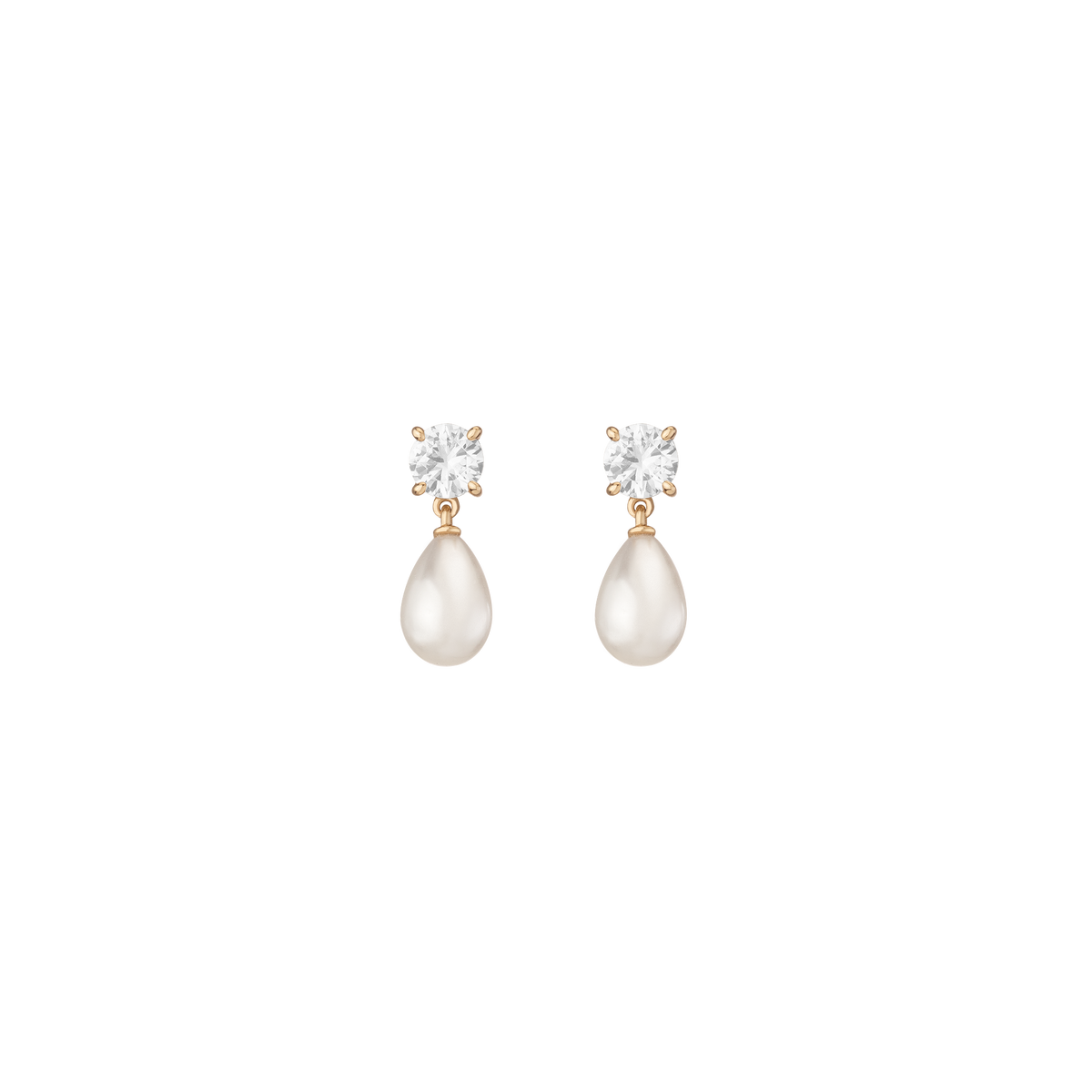 Lab Grown White Sapphire Pearl Drop Earrings Vermeil Yellow Gold First