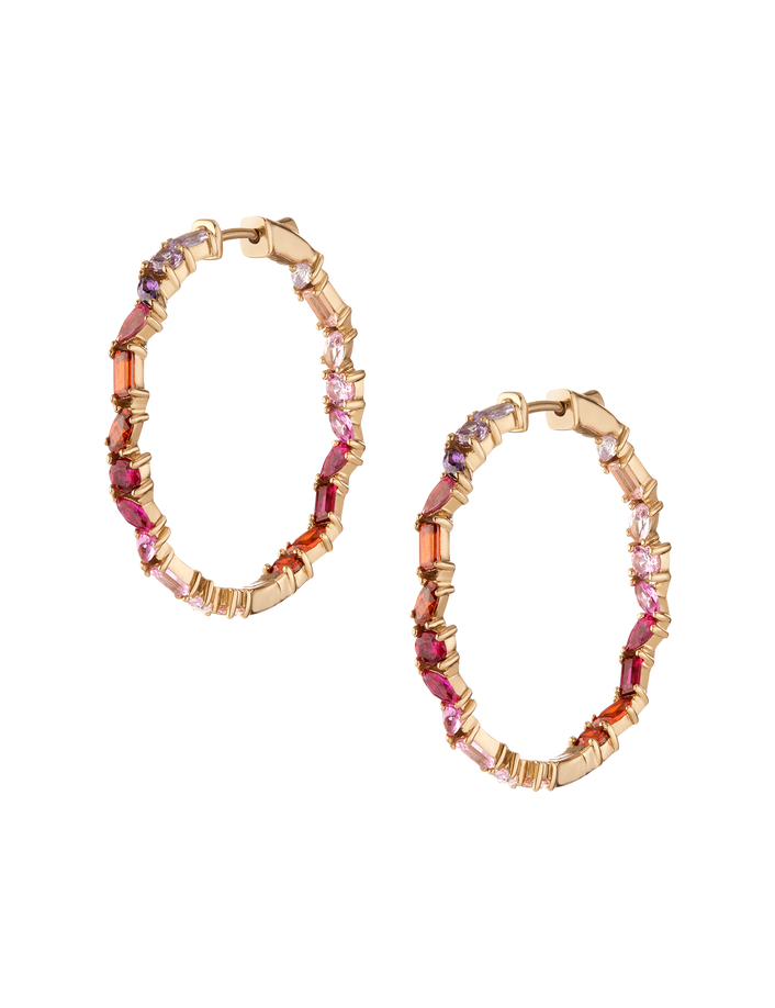 Pink Ombré Mixed Shape Hoop Earrings Vermeil Yellow Gold First