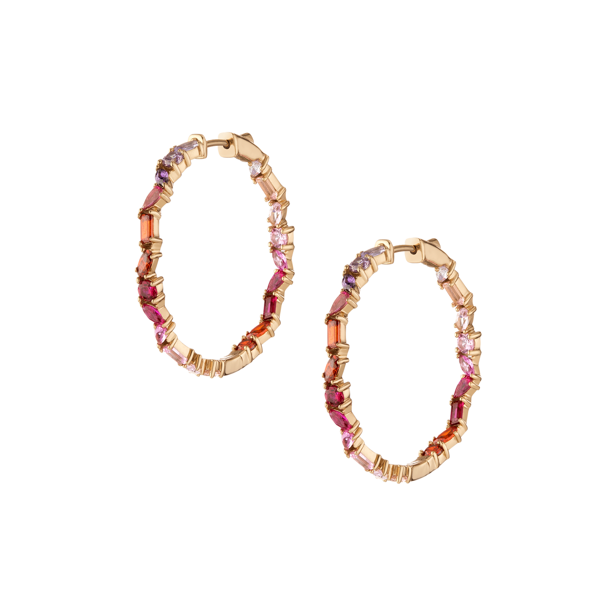 Pink Ombré Mixed Shape Hoop Earrings Vermeil Yellow Gold First