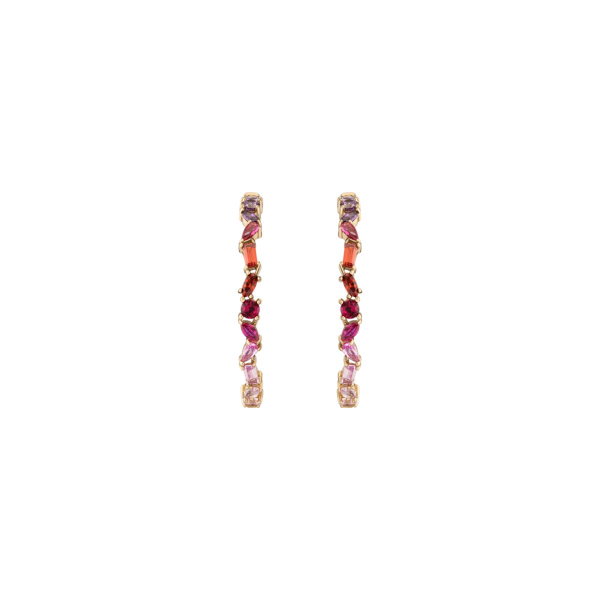 Pink Ombré Mixed Shape Hoop Earrings Vermeil Yellow Gold