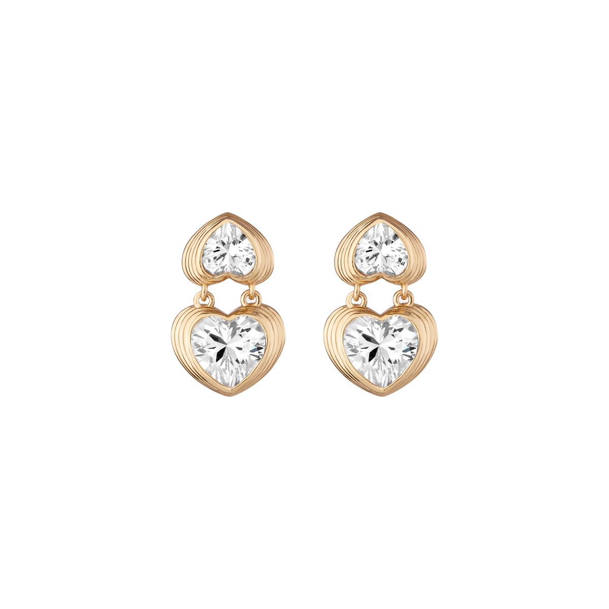 Radiant Heart Art Deco Drop Earrings Vermeil Yellow Gold First