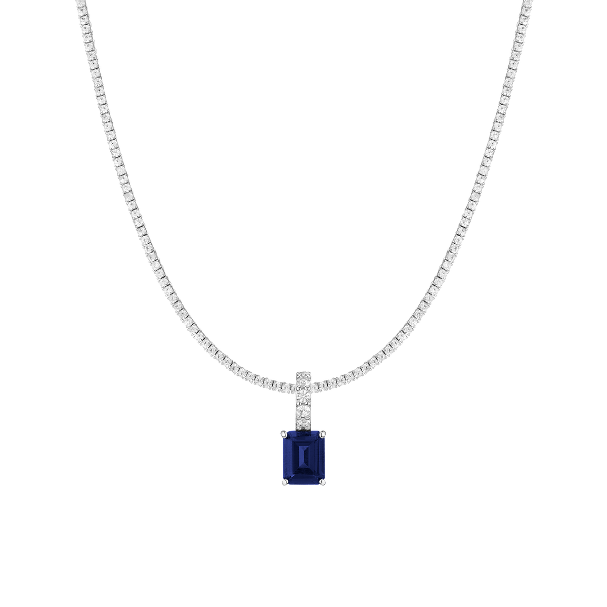 7ct Emerald Tennis Charm Necklace Set White Gold 15in 16in 17in Lab Grown Blue Sapphire First