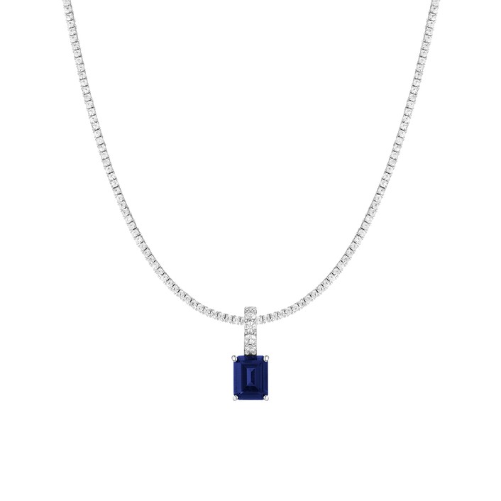 7ct Emerald Tennis Charm Necklace Set White Gold 15in 16in 17in Lab Grown Blue Sapphire First