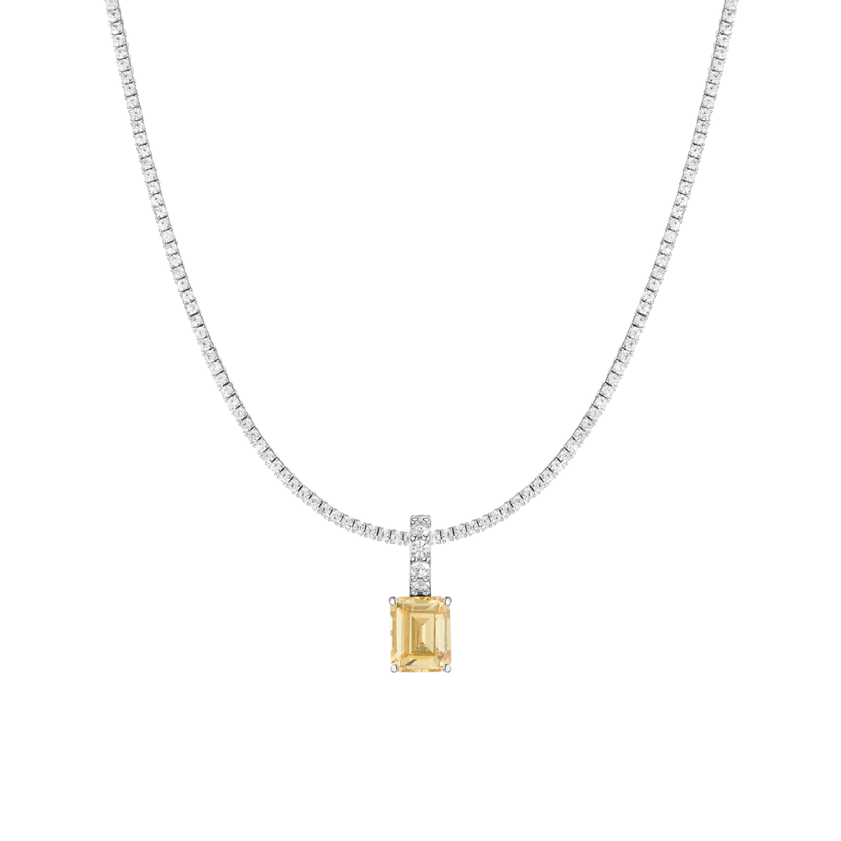7ct Emerald Tennis Charm Necklace Set White Gold 15in 16in 17in Lab Grown Canary First