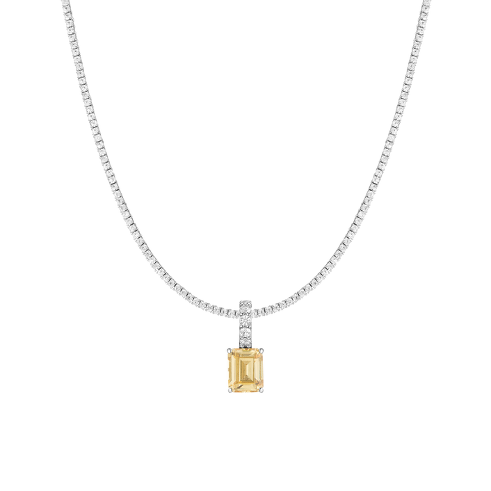 7ct Emerald Tennis Charm Necklace Set White Gold 15in 16in 17in Lab Grown Canary First