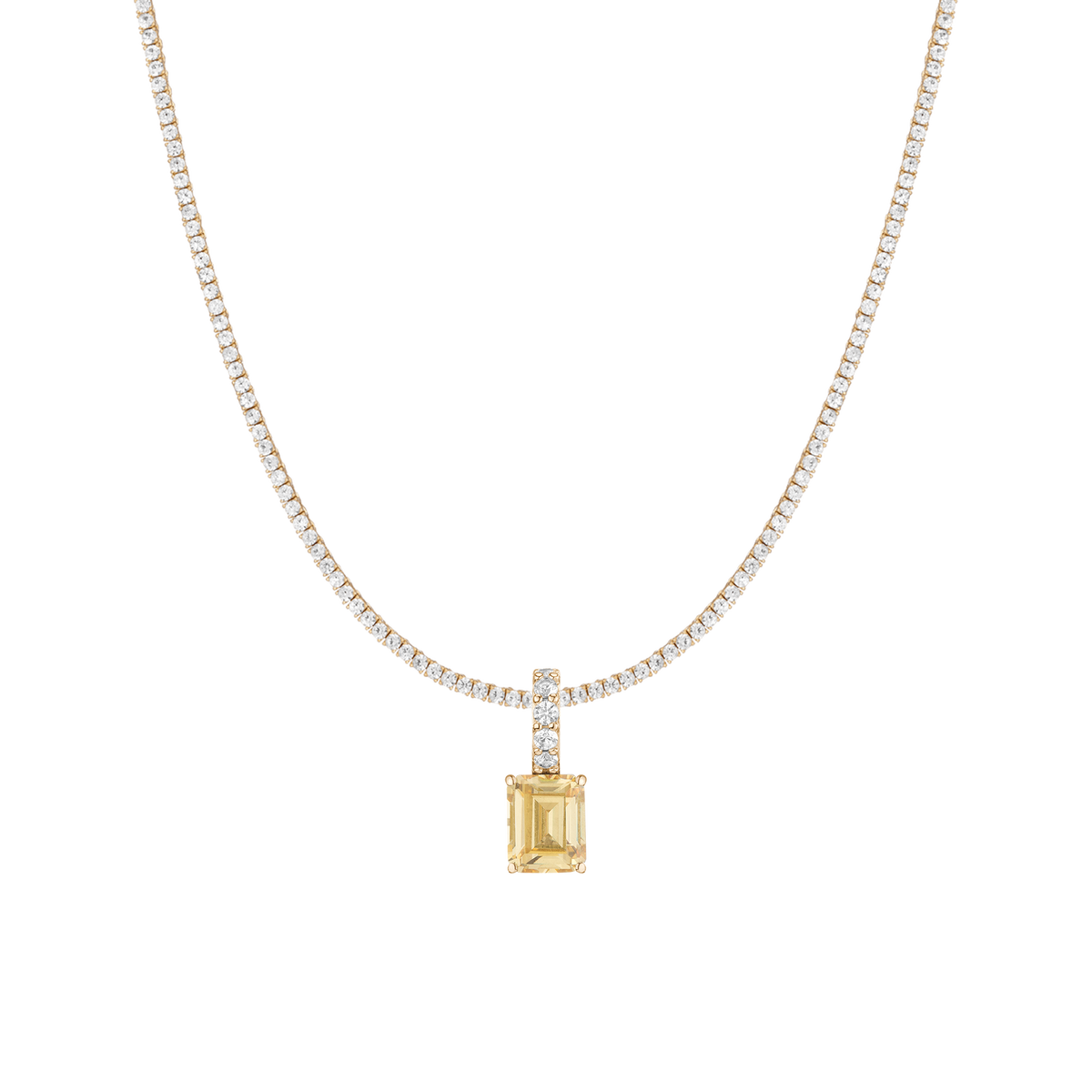 7ct Emerald Tennis Charm Necklace Set Yellow Gold 15in 16in 17in Lab Grown Canary First