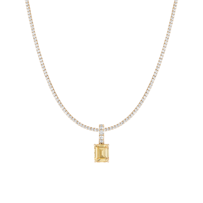 7ct Emerald Tennis Charm Necklace Set Yellow Gold 15in 16in 17in Lab Grown Canary First