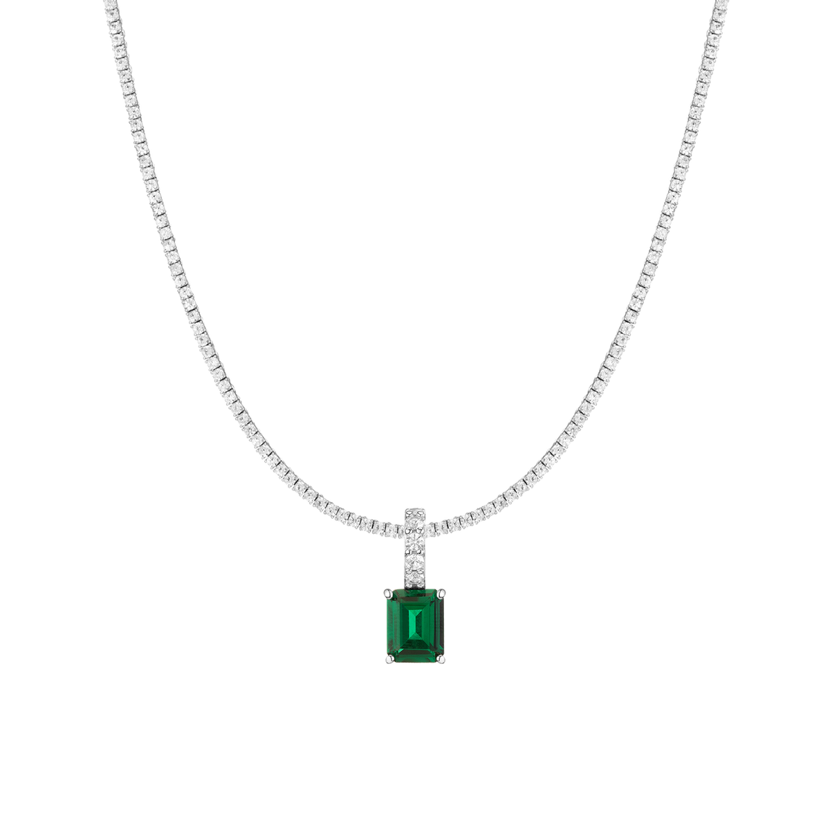 7ct Emerald Tennis Charm Necklace Set White Gold 15in 16in 17in Lab Grown Green Emerald First