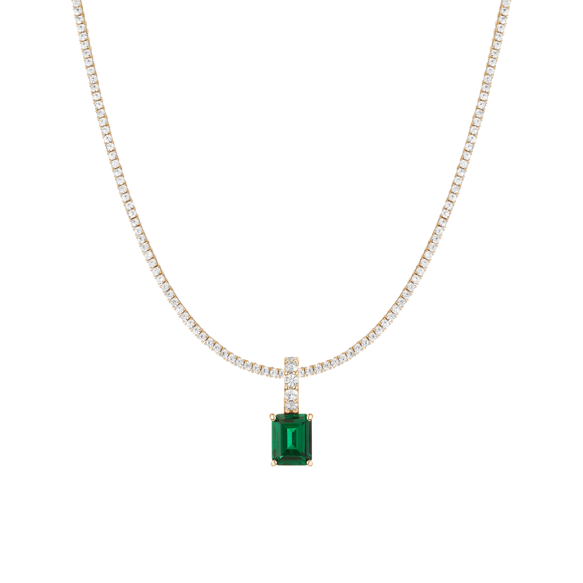 7ct Emerald Tennis Charm Necklace Set Yellow Gold 15in 16in 17in Lab Grown Green Emerald First