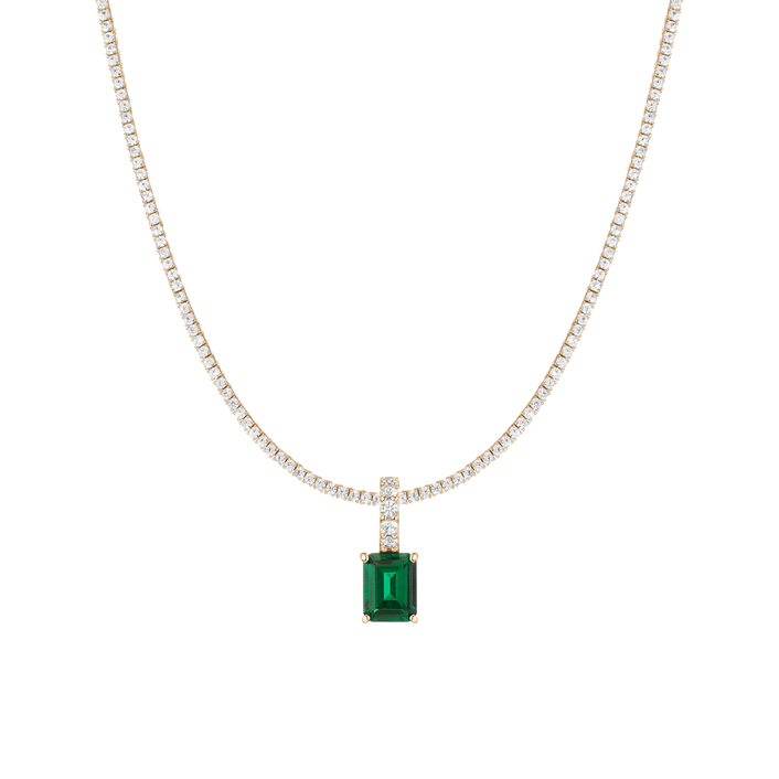 7ct Emerald Tennis Charm Necklace Set Yellow Gold 15in 16in 17in Lab Grown Green Emerald First