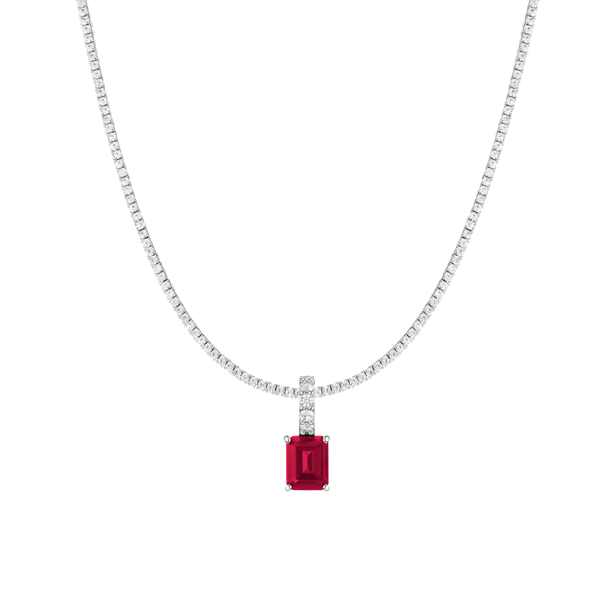 7ct Emerald Tennis Charm Necklace Set Yellow Gold 15in 16in 17in Lab Grown Red Ruby First