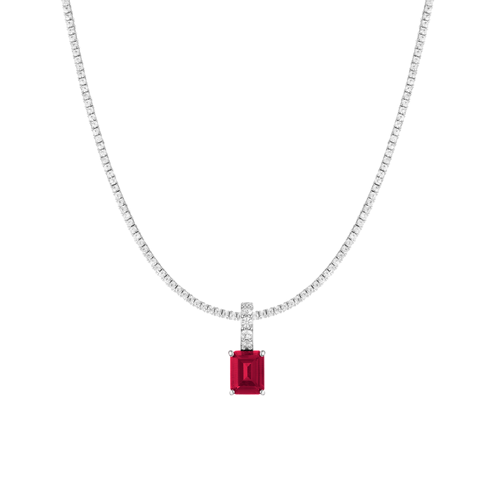 7ct Emerald Tennis Charm Necklace Set Yellow Gold 15in 16in 17in Lab Grown Red Ruby First