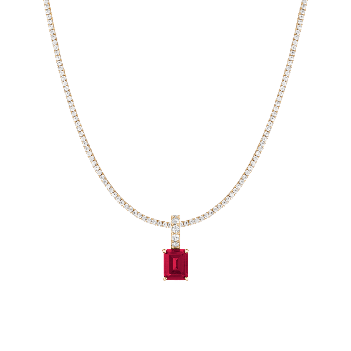 7ct Emerald Tennis Charm Necklace Set White Gold 15in 16in 17in Lab Grown Red Ruby First