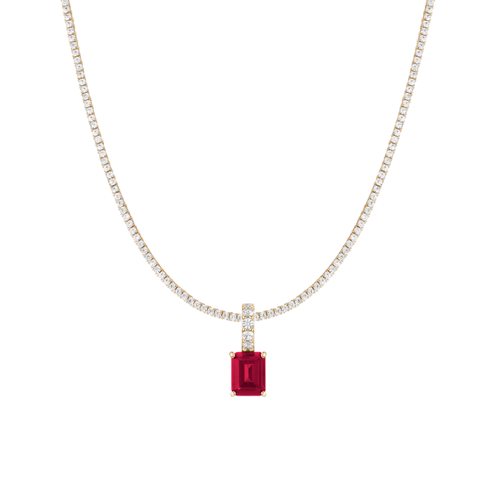 7ct Emerald Tennis Charm Necklace Set White Gold 15in 16in 17in Lab Grown Red Ruby First