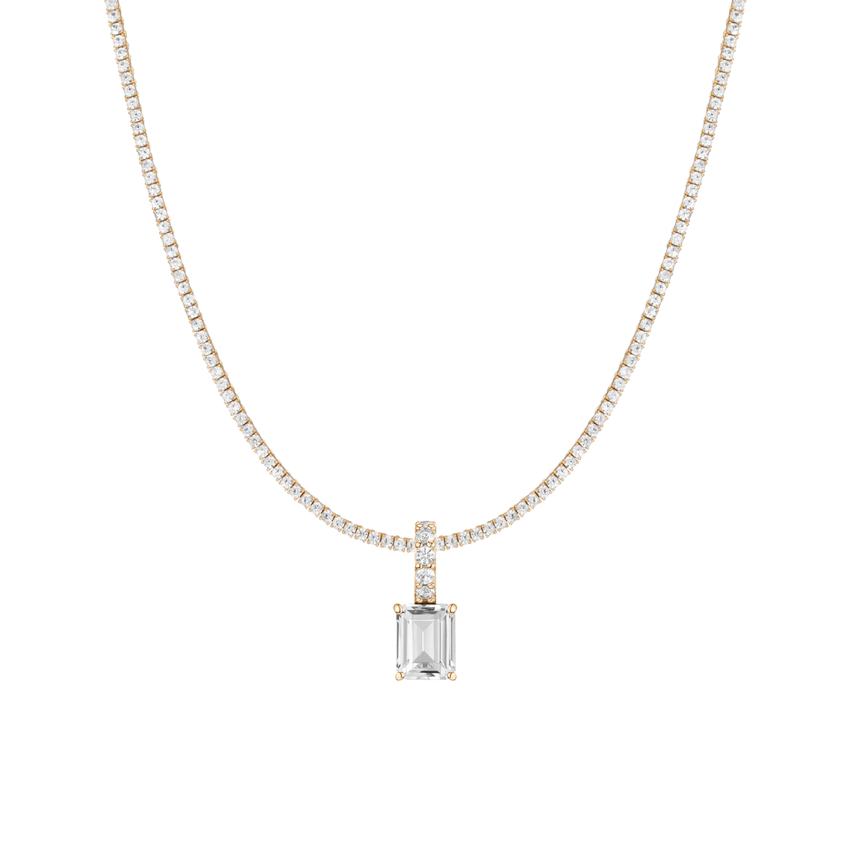 7ct Emerald Tennis Charm Necklace Set Yellow Gold 15in 16in 17in Lab Grown White Sapphire First