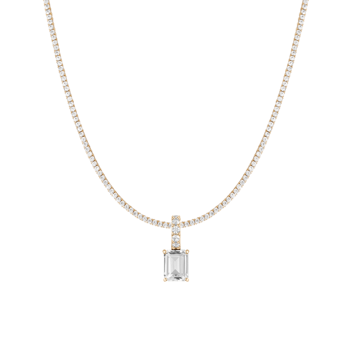 7ct Emerald Tennis Charm Necklace Set Yellow Gold 15in 16in 17in Lab Grown White Sapphire First