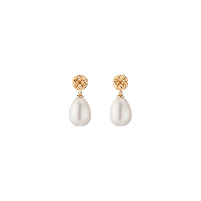 Aurate x Marilyn Monroe: Gold Knot Pearl Drop Earrings