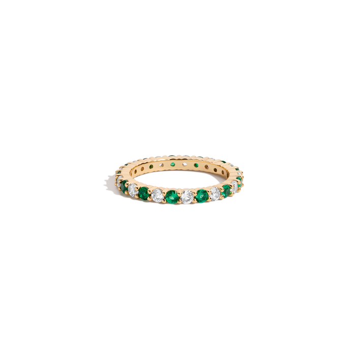 Lab Grown White Sapphire and Green Emerald Alternating Eternity Ring
