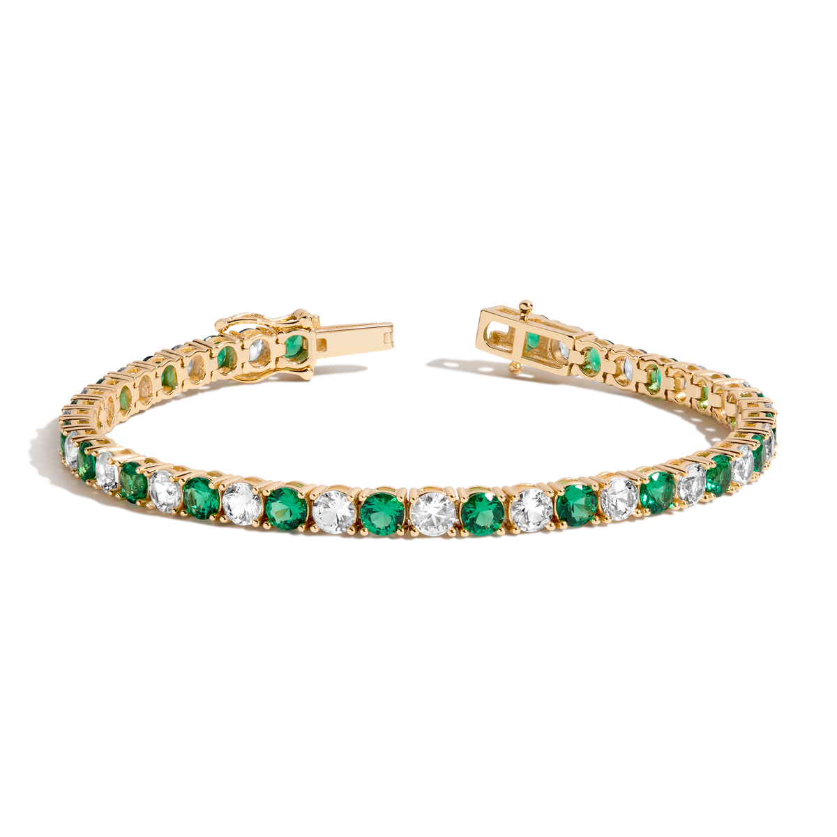 Lab Grown White Sapphire and Green Emerald Alternating Tennis Bracelet Vermeil Yellow Gold 6in 6.5in 7in 7.5in First