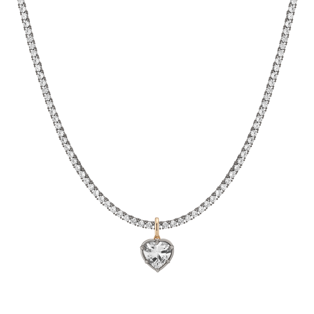 Aurate x Molly Dickson: Classic Black Rhodium Tennis Pendant Necklace Heart 13ct