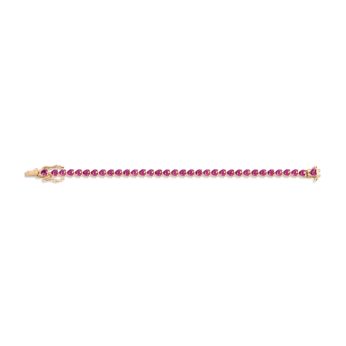 Lab Grown Pink Sapphire Heart Tennis Bracelet Vermeil Yellow Gold 6.5in 7in