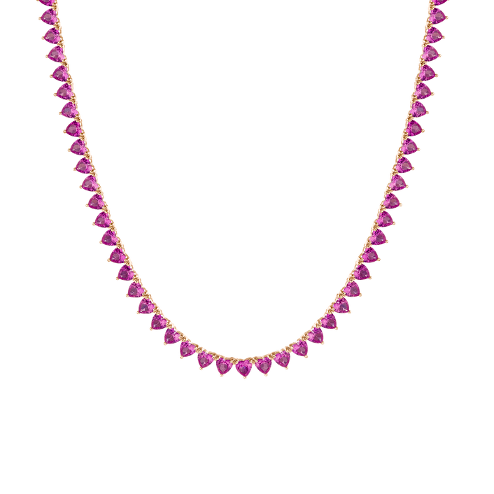 Lab Grown Pink Sapphire Heart Tennis Necklace Vermeil Yellow Gold 16in First