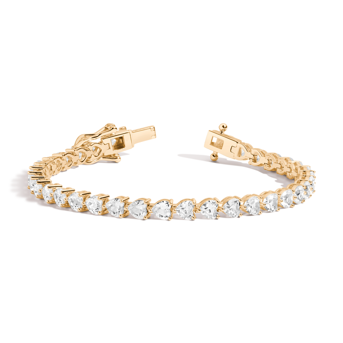 Lab Grown White Sapphire Heart Tennis Bracelet Vermeil Yellow Gold 6.5in 7in First