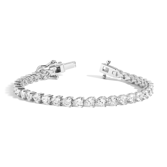 Lab Grown White Sapphire Heart Tennis Bracelet Vermeil White Gold 6.5in 7in First