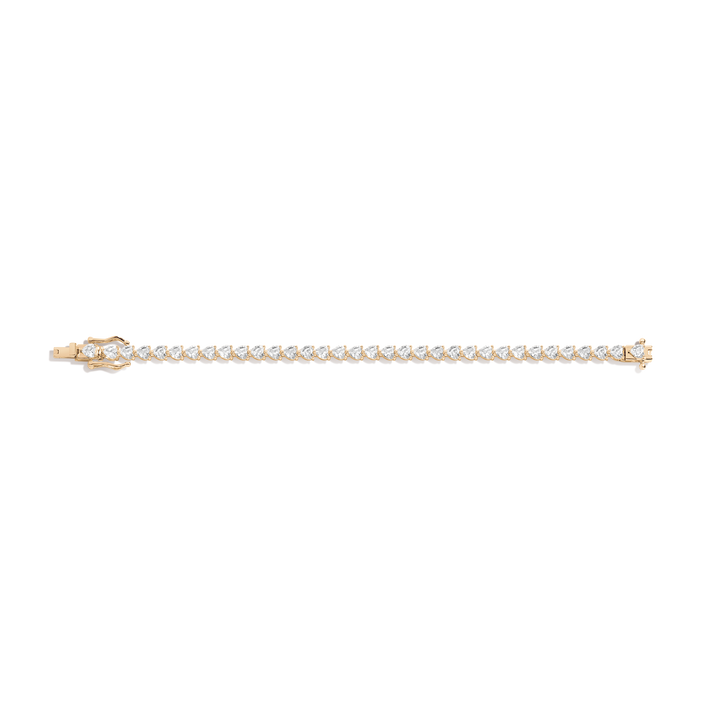 Lab Grown White Sapphire Heart Tennis Bracelet Vermeil Yellow Gold 6.5in 7in