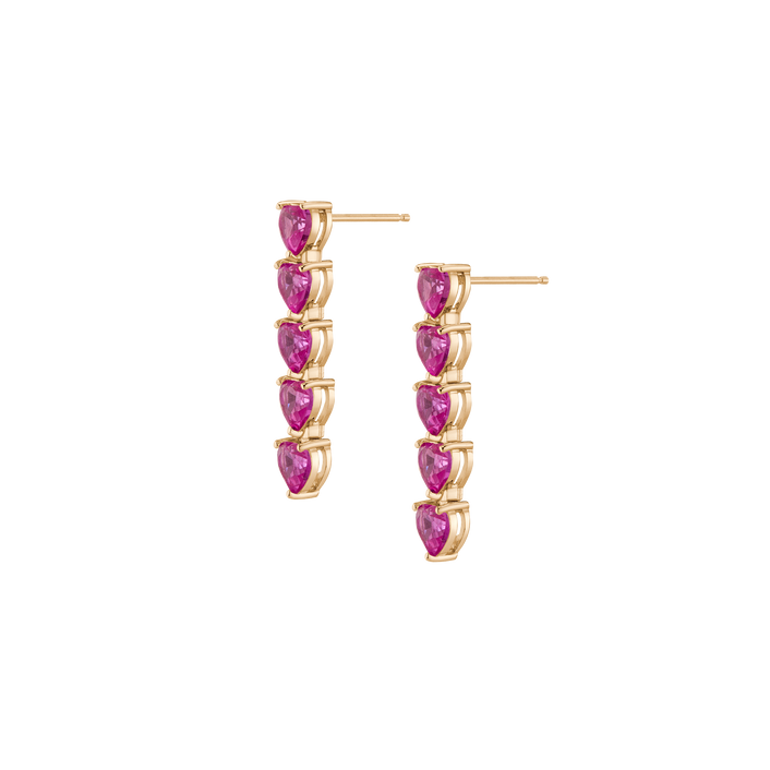 Lab Grown Pink Sapphire Heart Tennis Earrings Vermeil Yellow Gold