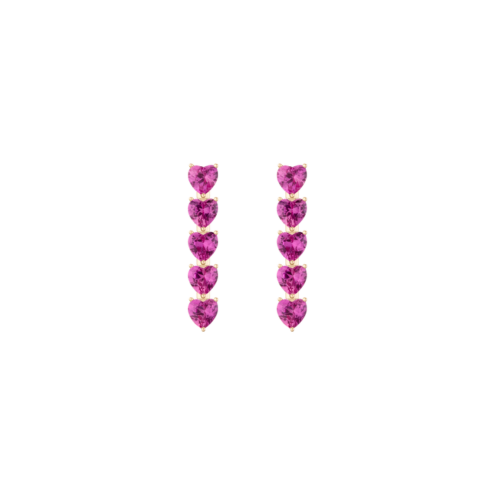 Lab Grown Pink Sapphire Heart Tennis Earrings