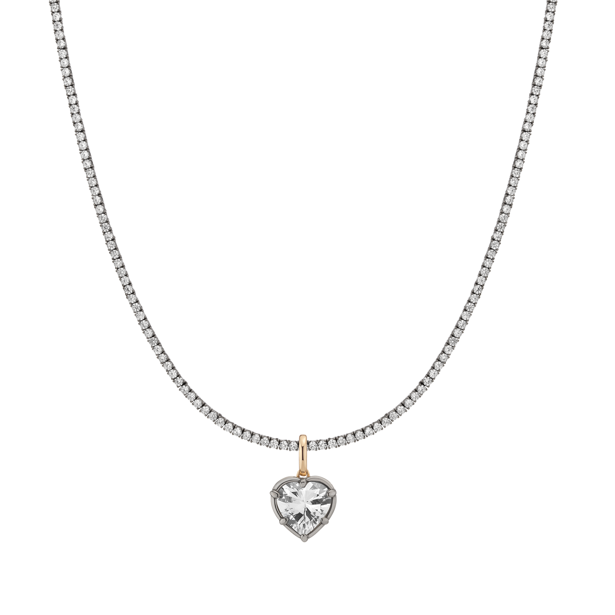 Aurate x Molly Dickson: Classic Black Rhodium Tennis Pendant Necklace Heart 7ct