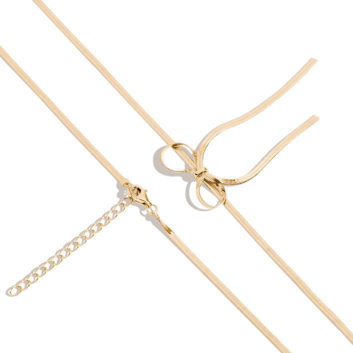 Herringbone Bow Choker Vermeil Yellow Gold 14in 16in