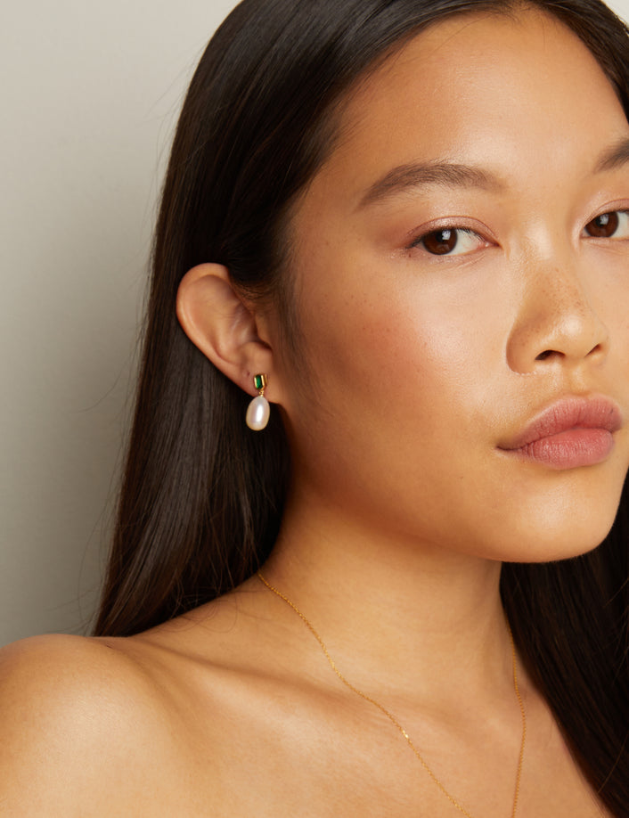 Lab Grown Emerald Heirloom Pearl Drop Earrings