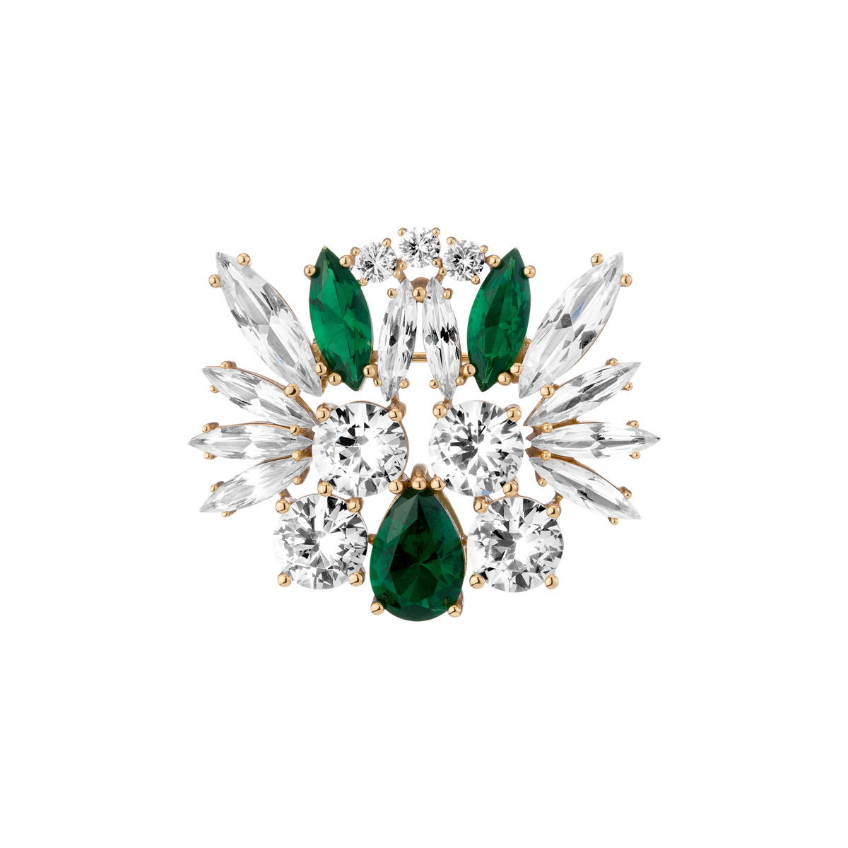 Lab Grown Green Emerald Teardrop Brooch Vermeil Yellow Gold First