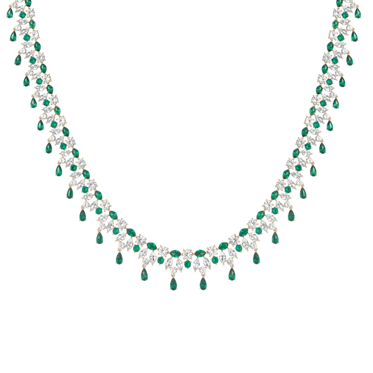 Lab Grown Green Emerald Teardrop Tennis Necklace Vermeil Yellow Gold 16in First