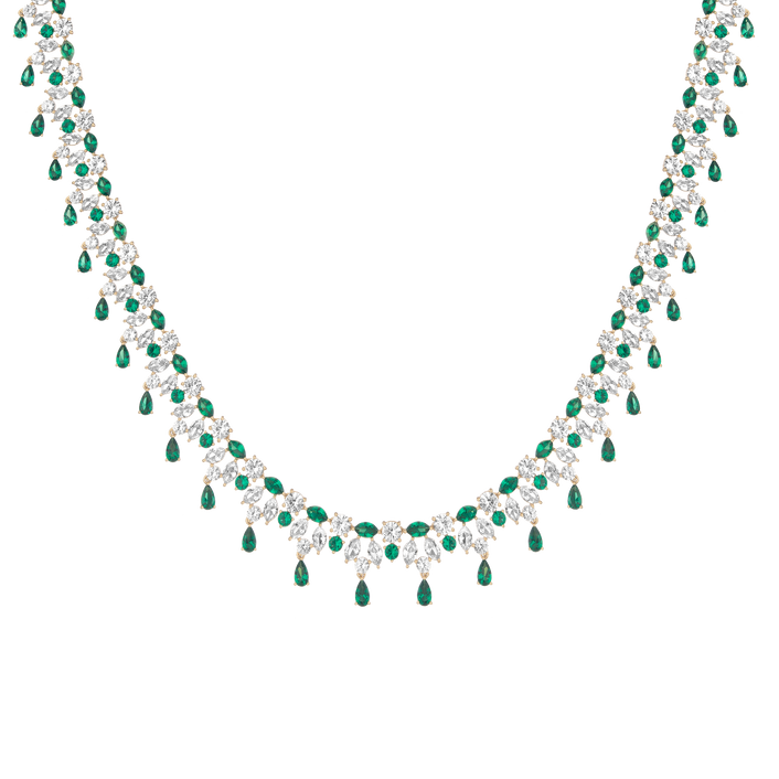 Lab Grown Green Emerald Teardrop Tennis Necklace