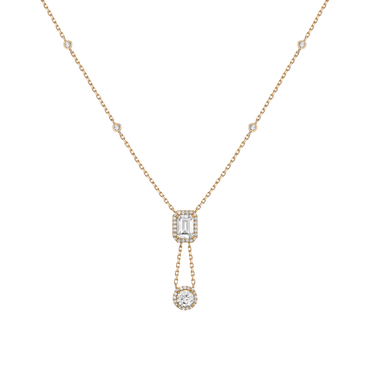 Lab Grown White Sapphire Edwardian Lariat Necklace Vermeil Yellow Gold First