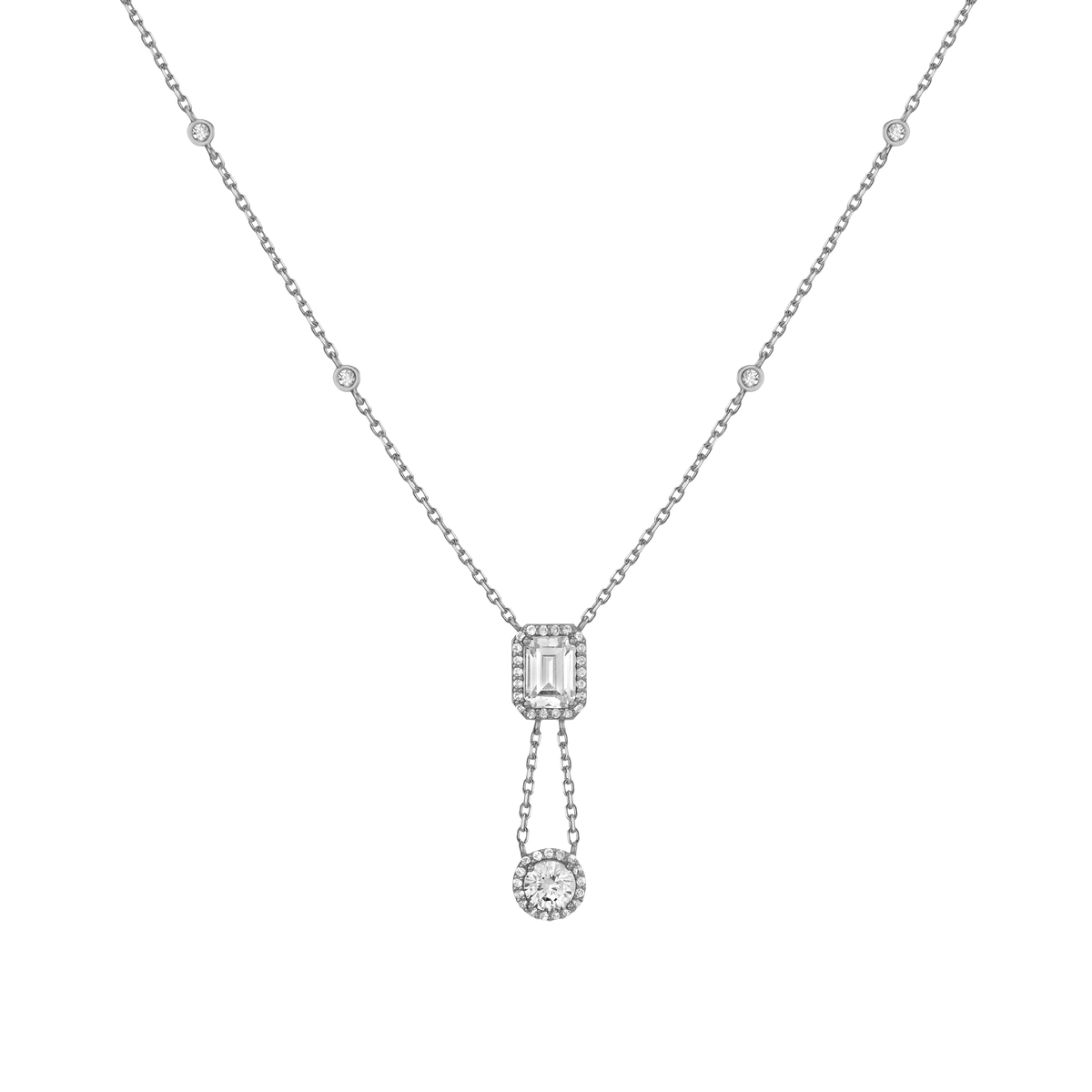 Lab Grown White Sapphire Edwardian Lariat Necklace Vermeil White Gold First