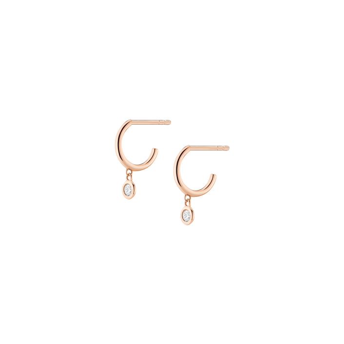 Huggie Earrings with Lab Grown Diamond Bezel 14k 18k Rose Gold