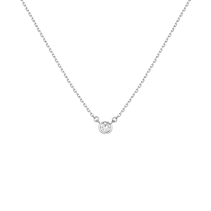 Medium Lab Grown Diamond Bezel Necklace Silver 14k 18k White Gold 18in First