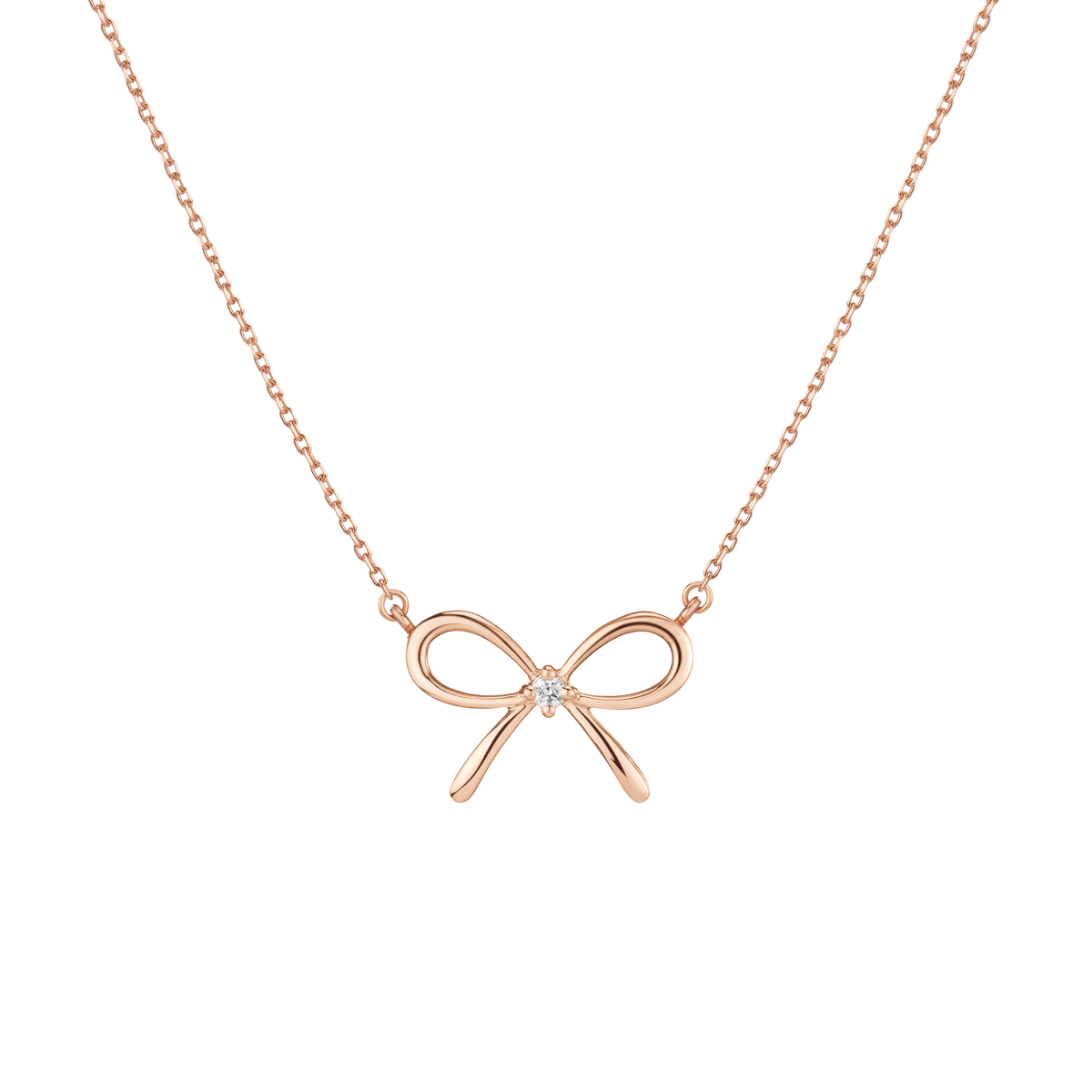 Lab Grown Diamond Bow Necklace 14k 18k Rose Gold 18in First