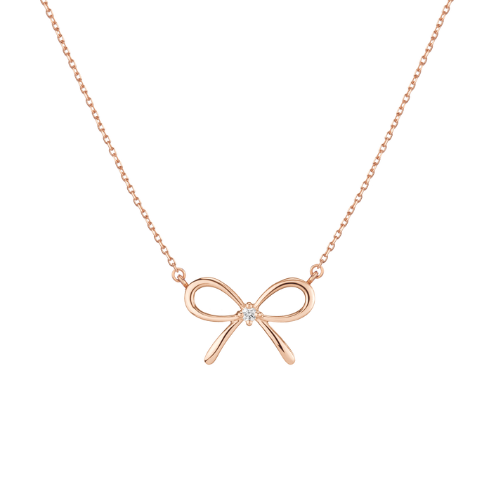 Lab Grown Diamond Bow Necklace 14k 18k Rose Gold 18in First