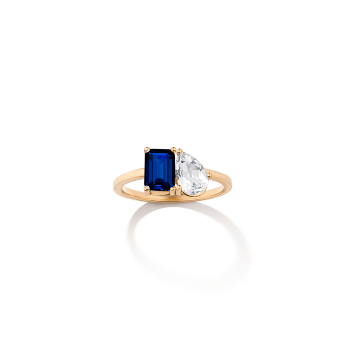 Ready-to-Ship Toi et Moi Gemstone Classic Ring Vermeil Yellow Gold Blue / White 